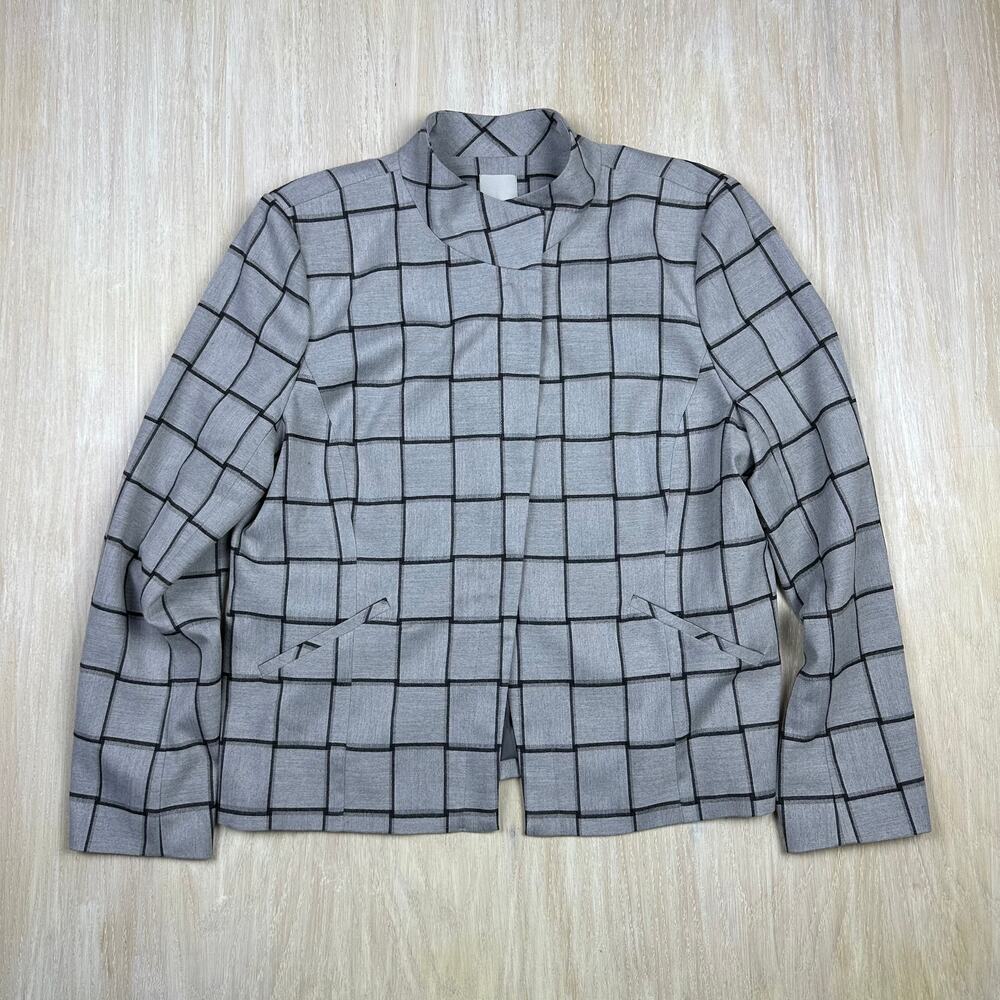 Halogen Gray Checkered Plaid Front Zipper Chic Casual Career Blazer Jacket XL
